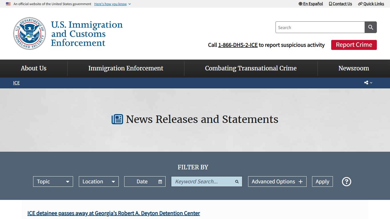 News Releases and Statements | ICE